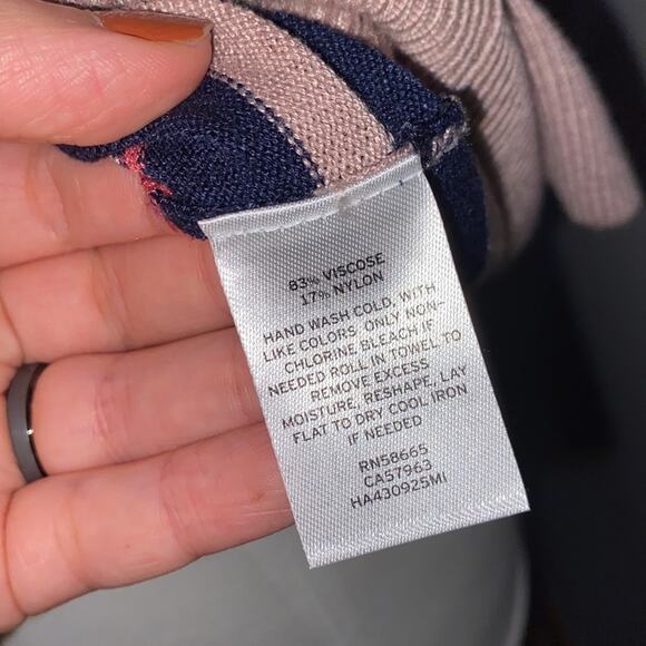 HALOGEN small Petite Pink Navy knit button cardigan Striped pattern 3/4 sleeves - Picture 5 of 7